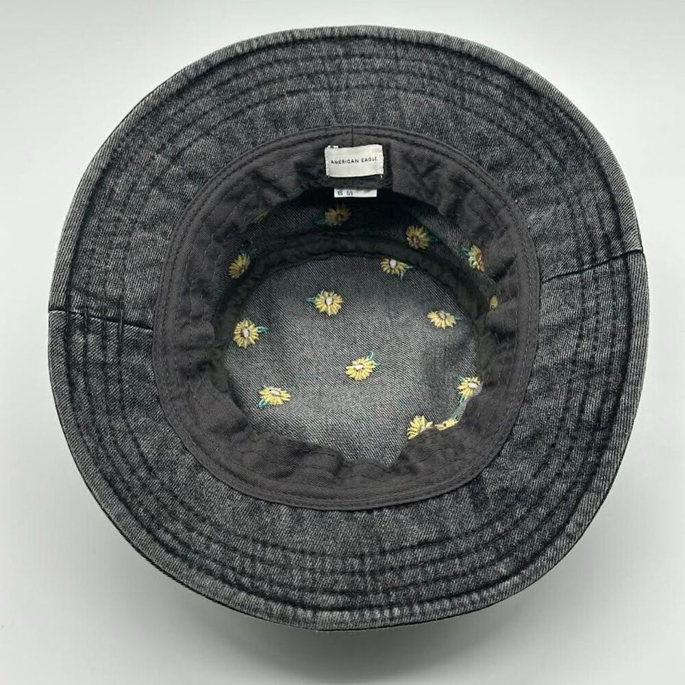 American Eagle Denim Bucket Hat Sunflower Embroidered Black Denim One Size - Picture 5 of 7
